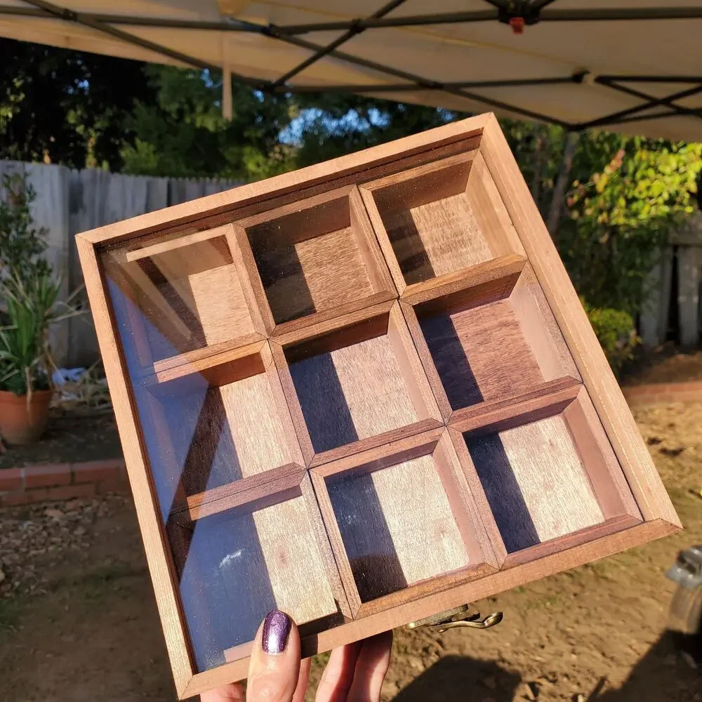 Bohemian Stained Pine Wood Glass Top Crystal Storage Organizing Box with Remova